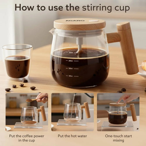 Glass Self Stirring Cup with Wooden Lid